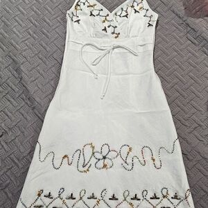 Chic White Beaded Dress with Multicolor Accents